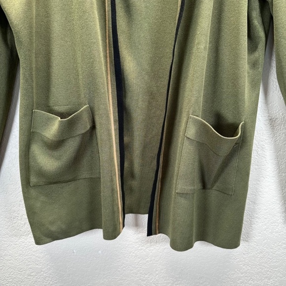 Exclusively Misook Open Cardigan Women's L Large Long Sleeves Army Green Pockets - Picture 5 of 13